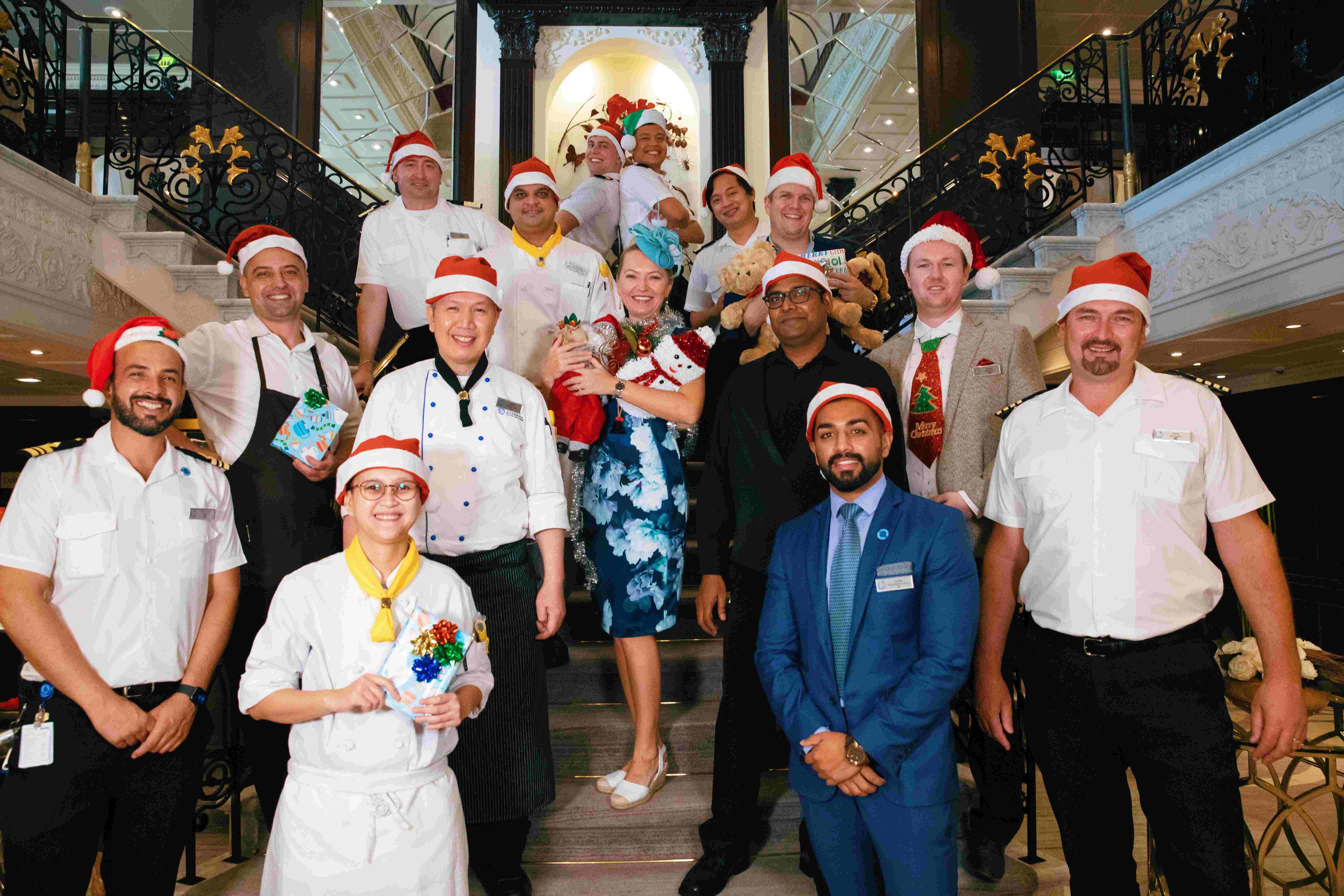The crew of the Azamara Quest during the holidays