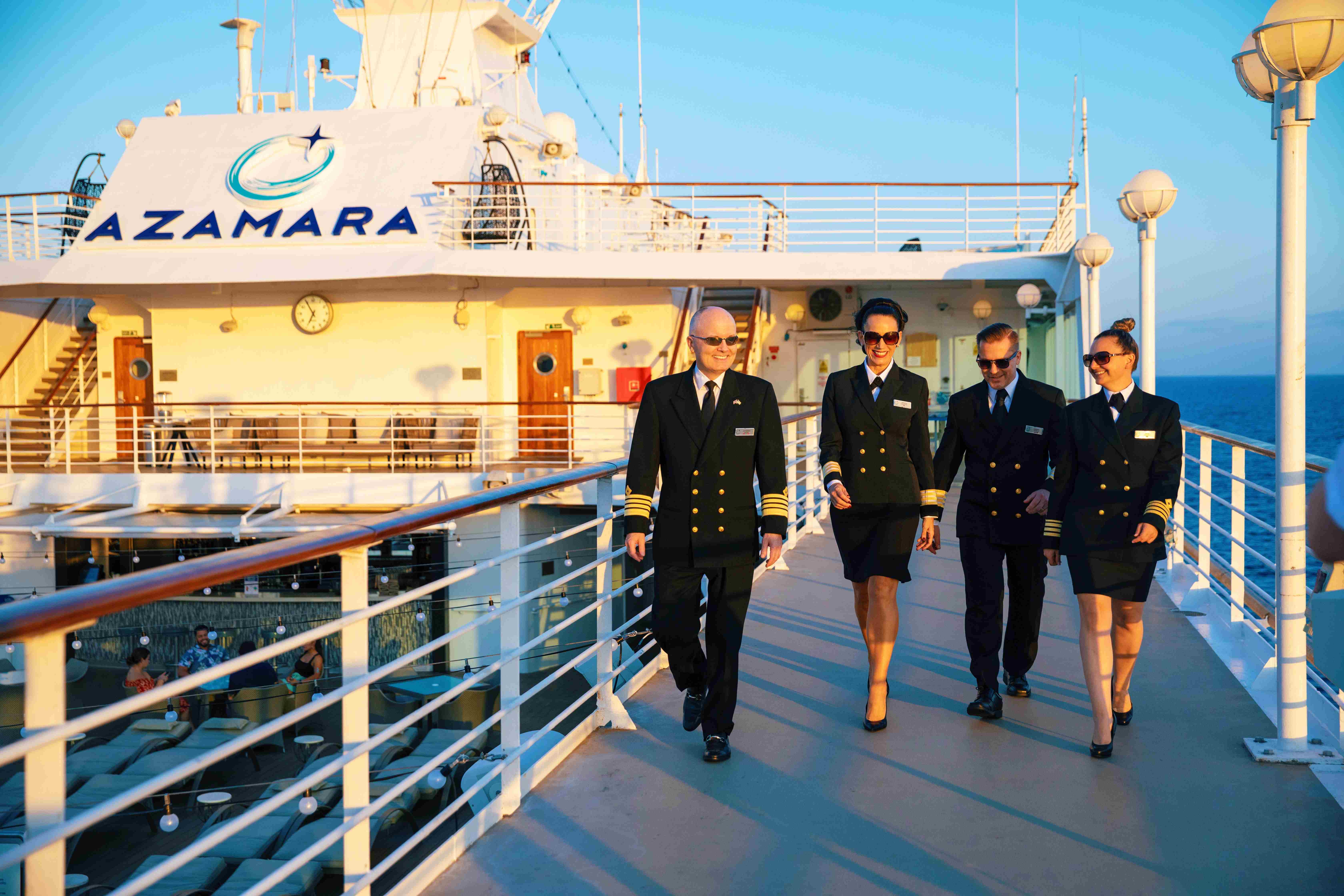 Azamara crew walk aboard the ship