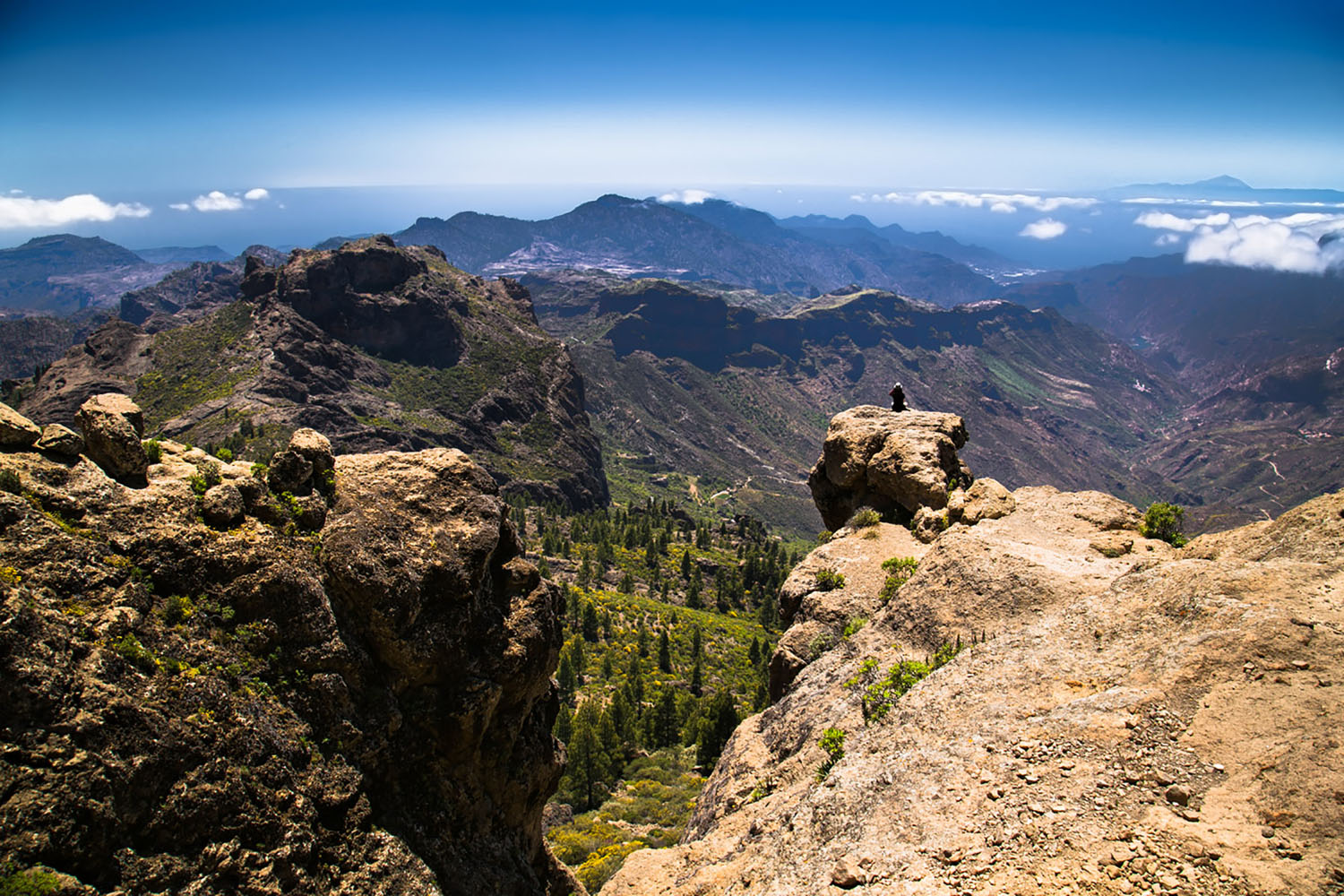 Overlooking the view from the peak of a mountain