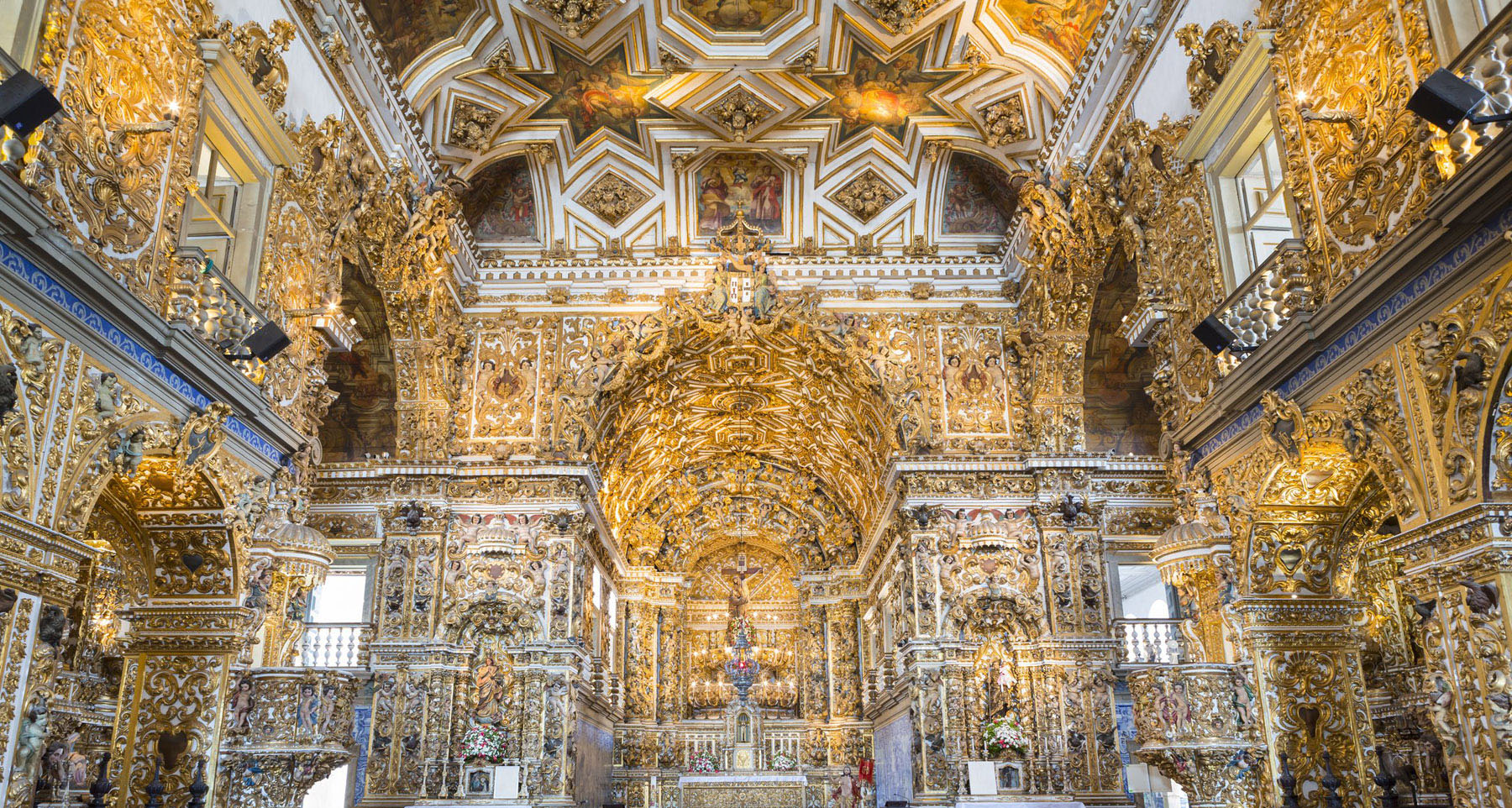 The ornate gold interior of the São Francisco Church and Convent in Salvador De Bahia