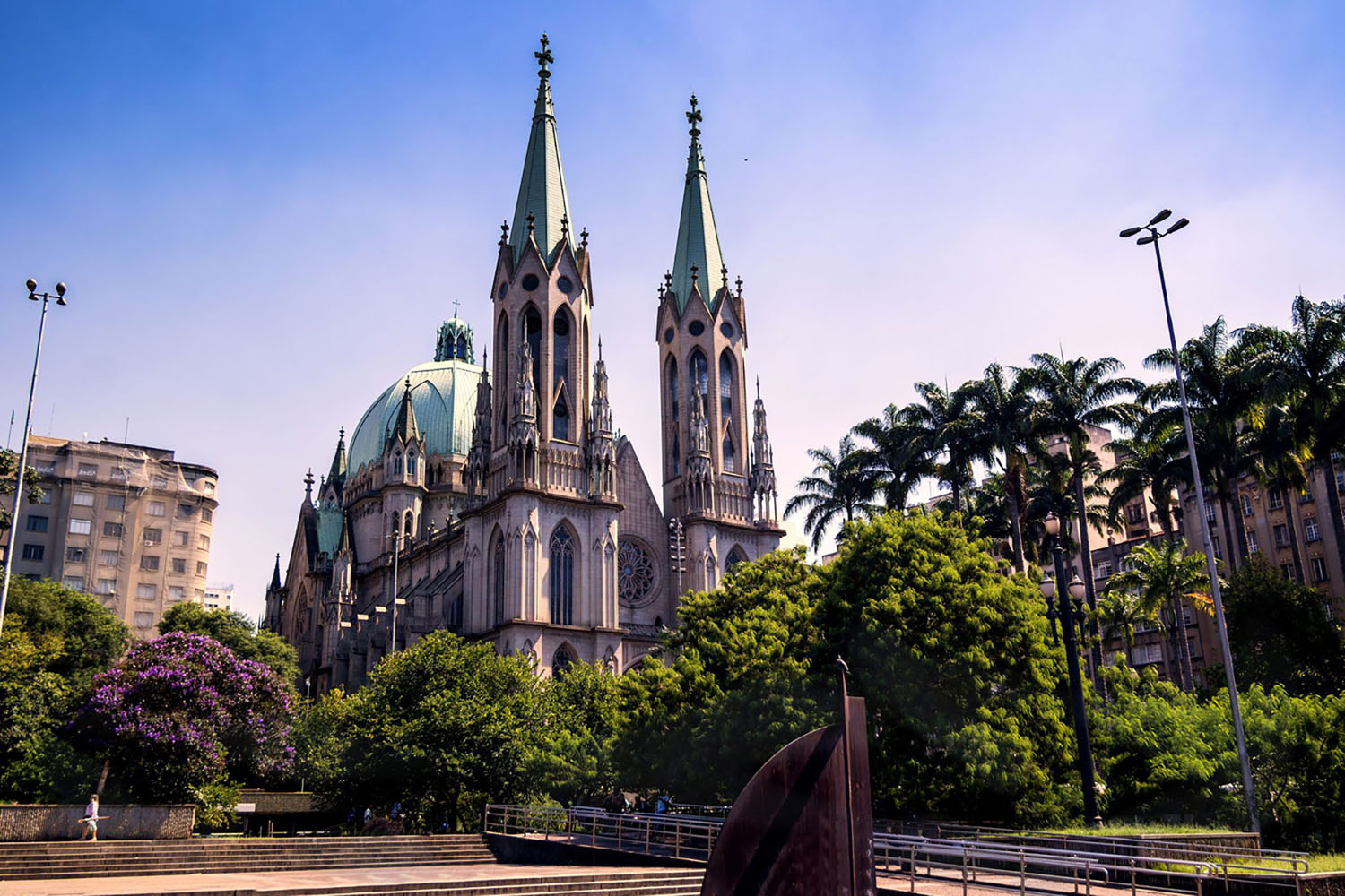 The São Paulo Cathedral in São Paulo as seen from a nearby square on a warm day