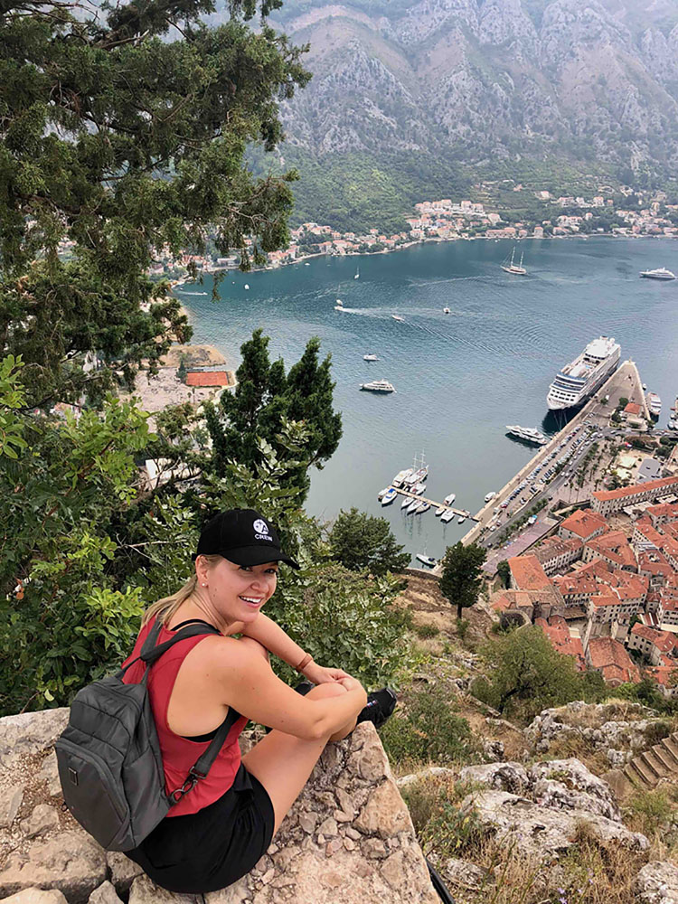 Tanya poses above the Bay of Kotor in Montenegro
