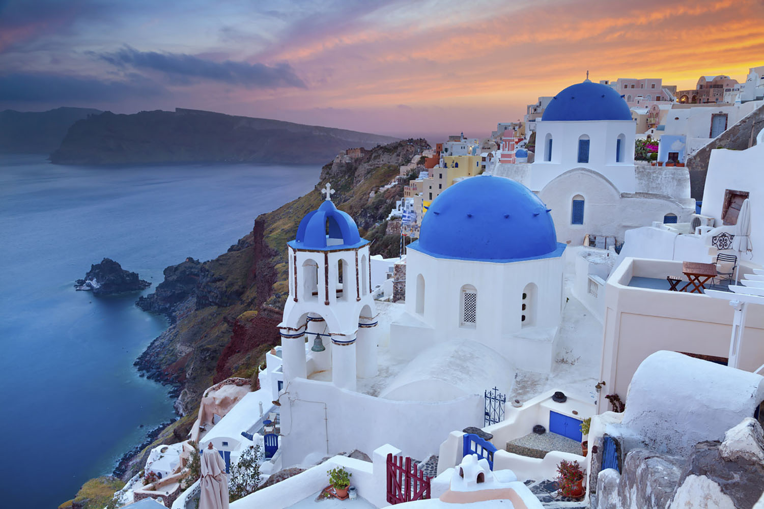 Sunset in Santorini, Greece.