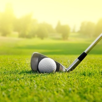 golf club and ball on the green